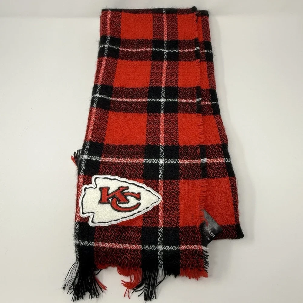 Kansas City Chiefs Plaid Blanket Scarf Shawl, NFL Licensed 30x75